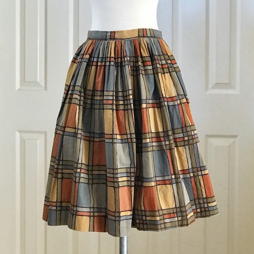 VINTAGE Cotton Autumn Color Skirt - 23" Waist xs - Picture 3 of 8